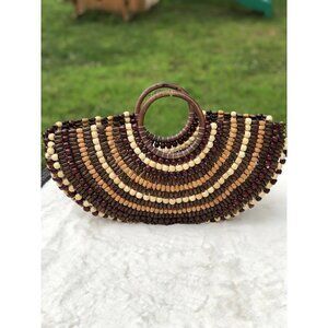 Inc Beaded Tote Multicolor Handbag Brown Beads